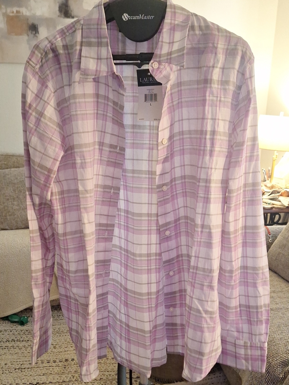 NWT Lauren Ralph Lauren Lavender and White Plaid Button-Down Shirt